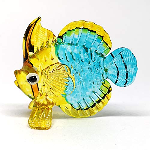 Coastal Collectible Blue Fish Glass Figurine Miniatures Hand Blown Art Statue