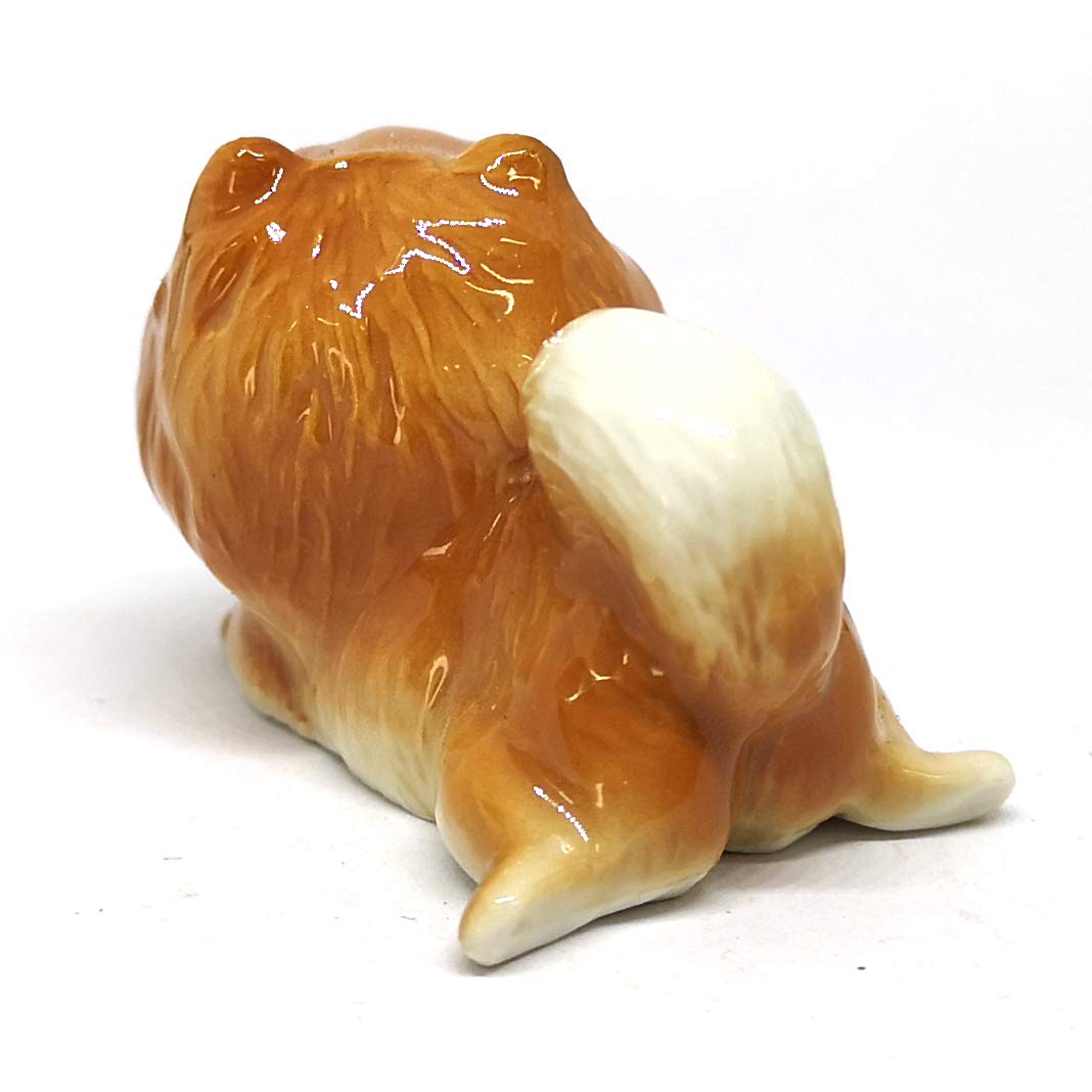 Ceramic Miniatures Figurine Pomeranian Dogs Statue Standing Brown Pets Lovers Collectible Set of 2