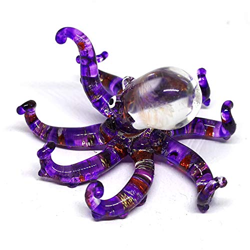 Glass Sea Octopus Figurine Miniature Hand Blown Purple Coastal Style Home Decor Gift Collectible