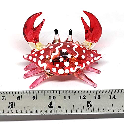 Glass Animals Crab Figurine Red Hand Blown Painted Art Miniature Coastal Decor Style Spirit Animals