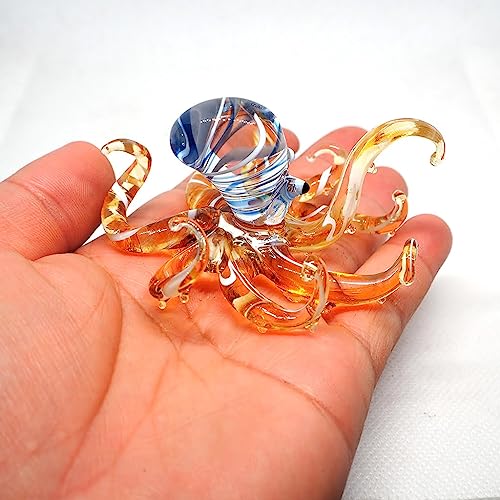 ZOOCRAFT Sea Octopus Glass Figurine Ornament Decor Gift Miniature Hand Blown Brown Coastal Style Home Collectible