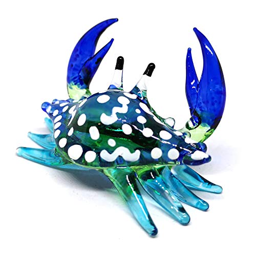 Glass Animals Crab Figurine Blue Hand Blown Painted Art Miniature Coastal Decor Style Spirit Animals