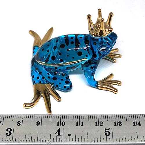 Prince Frog Glass Figurines Collectibles Blue Hand Blown Painted Art Animals Miniature Garden Decor Statue Animal