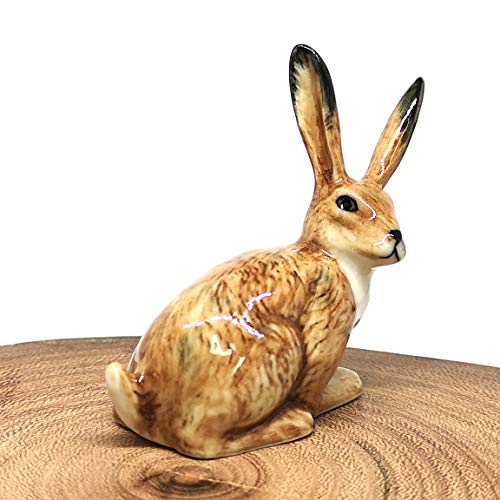 Ceramic Wild Rabbit Figurine Hand Painted Brown Miniature Terrarium Garden Decor Collectible