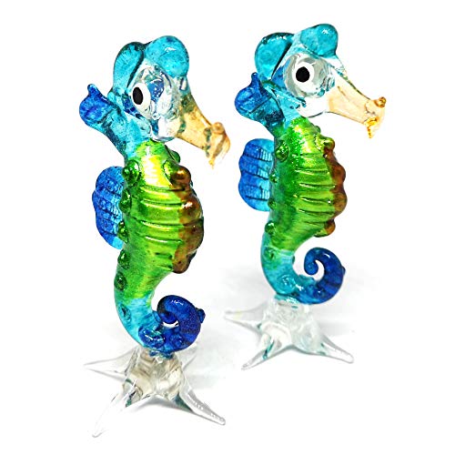 Collectible Coastal Blown Glass Figurine Seahorse Aquarium Home Decor Marine Life Spirit Animal Totem Set of 2