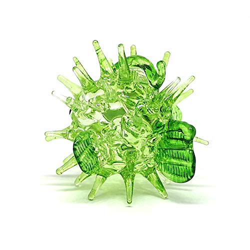 Blown Glass Figurines Green & Blue Puffer Fish Tiny Aquarium Miniature Handmade Decor