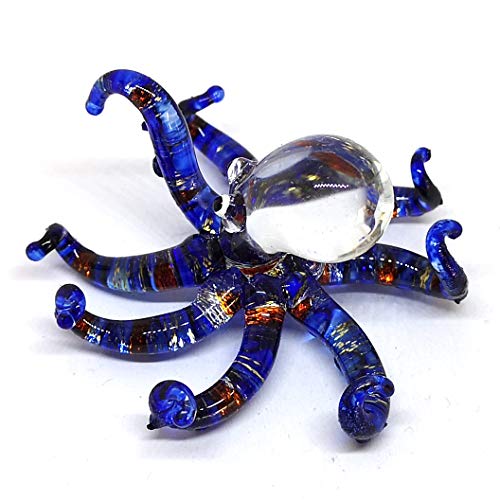 Glass Sea Octopus Figurine Miniature Hand Blown Blue Coastal Style Home Decor Gift Collectible