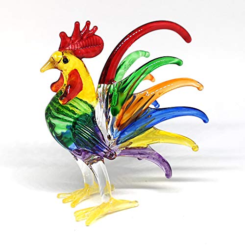Glass Rooster Chicken Figurine Country Kitchen Decoration Style Miniature Hand Blown Collectible Figure