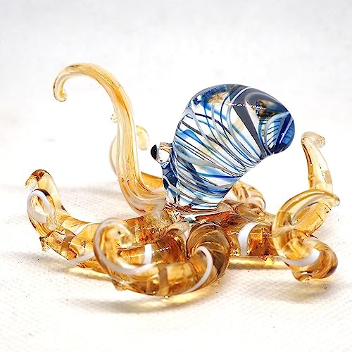 Sea Octopus Glass Figurine Ornament Decor Gift Miniature Hand Blown Brown Coastal Style Home Collectible
