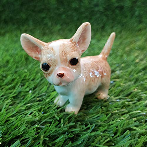 Chihuahua Dog Ceramic Figurine Funny Standing Hand Painted Porcelain Collectible