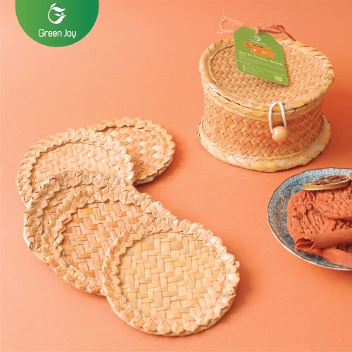 Green Joy Handmade Natural Grass Coasters - Handmade Teacup Coasters, Coaster Set, Gift Set, Kitchen Gift, Green Coasters, Non- Paper Coasters, Table Coaster, Non-Slip Coasters Set 6+1 PCS (4.7 " Round)
