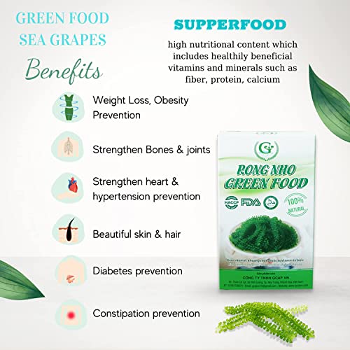 GREEN FOOD Sea Grapes - Dehydrated lato, Organic seaweed - Umibudo - Green caviar - Caulerpa lentillifera - Delicious Crunchy Healthy Freshness from the Ocean (3.53 OZ/100g of 5 packs), Whole