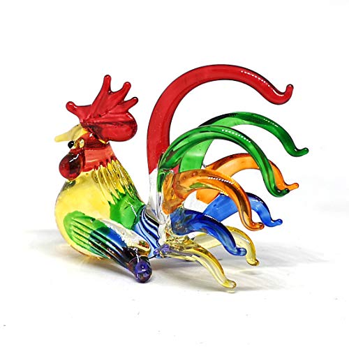 Colorful Glass Rooster Chicken Animal Figurine Farm Miniature Hand Blown Art