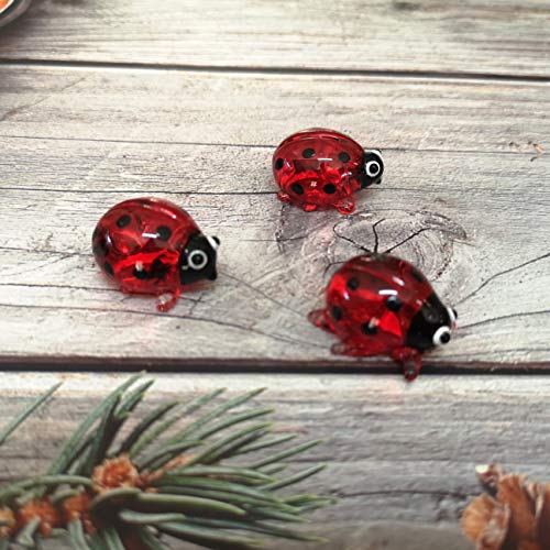 Ladybug Figurine Red & Orange Cute Ladybird Blown Glass Insect Terrarium Gift Garden Decor Set of 3