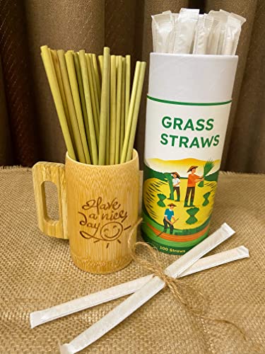 Green Joy Grass Straws - 100% Natural - Eco-friendly - Drinking Tubes - Plastic Free - Compostable - Single-use - Crazy Straws Alternative to Plastic Straws, Paper Straws, Bamboo Straws 100 Packs