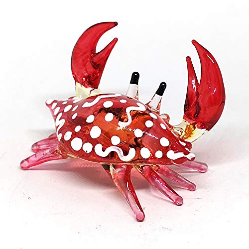 Glass Animals Crab Figurine Red Hand Blown Painted Art Miniature Coastal Decor Style Spirit Animals