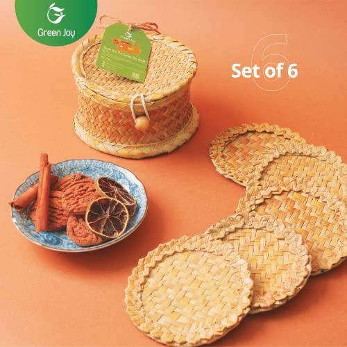 Green Joy Handmade Natural Grass Coasters - Handmade Teacup Coasters, Coaster Set, Gift Set, Kitchen Gift, Green Coasters, Non- Paper Coasters, Table Coaster, Non-Slip Coasters Set 6+1 PCS (4.7 " Round)