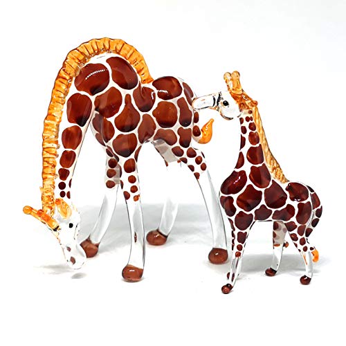 Glass Giraffe Figurine Collectible Hand Blown Safari Miniature Animals Collectibles Home Decoration Set of 2