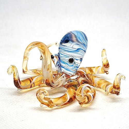 ZOOCRAFT Sea Octopus Glass Figurine Ornament Decor Gift Miniature Hand Blown Brown Coastal Style Home Collectible