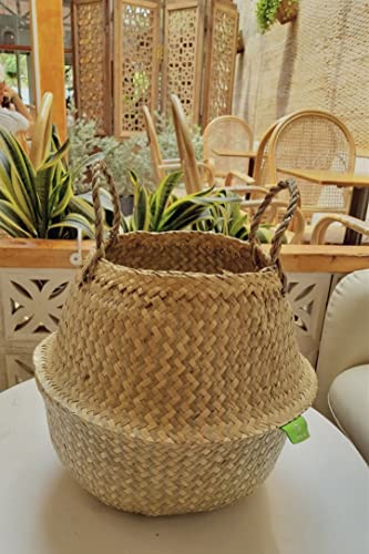 Greenjoy Natural Woven Basket for Storage - Set of 2 - Belly Basket- Plant Basket - Ideal Plant Pot, Laundry & Picnic Basket for Home or Outdoor Use (S L, 2)