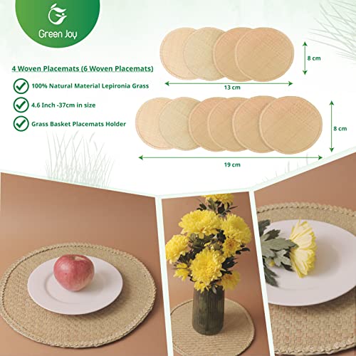 Woven Placemats for Dining Table - Green Placemats, Dining Table Set, Woven Placemats β Size 14.6 Inch β Heat Resistant, Non-Slip, Durable β Braided Placemats for Kitchen Table- Farmhouse Placemats Set of 6