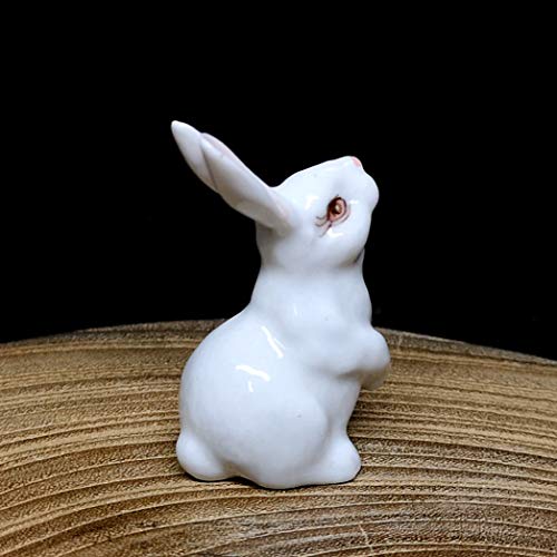 Porcelain Rabbit Bunny Figurine White Hand Painted Ceramic Miniature Terrarium Decor