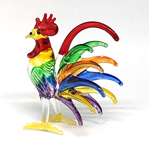 Glass Rooster Chicken Figurine Country Kitchen Decoration Style Miniature Hand Blown Collectible Figure