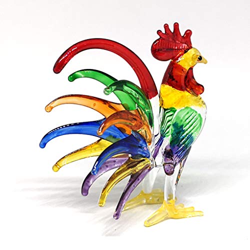 Glass Rooster Chicken Figurine Country Kitchen Decoration Style Miniature Hand Blown Collectible Figure