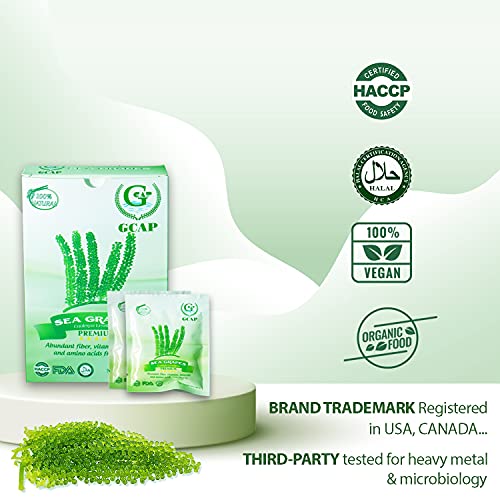 GCAP Sea Grapes – PREMIUM – Dehydrated seaweed, Umibudo, Green Caviar, Lato seaweed - A great superfood for your health, boosting immune system (4.23 OZ of 6 packs)
