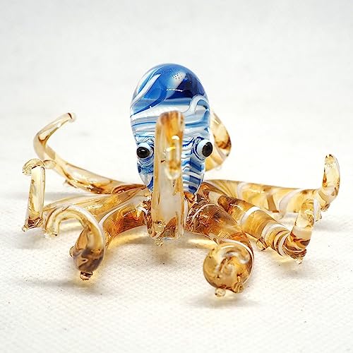 Sea Octopus Glass Figurine Ornament Decor Gift Miniature Hand Blown Brown Coastal Style Home Collectible