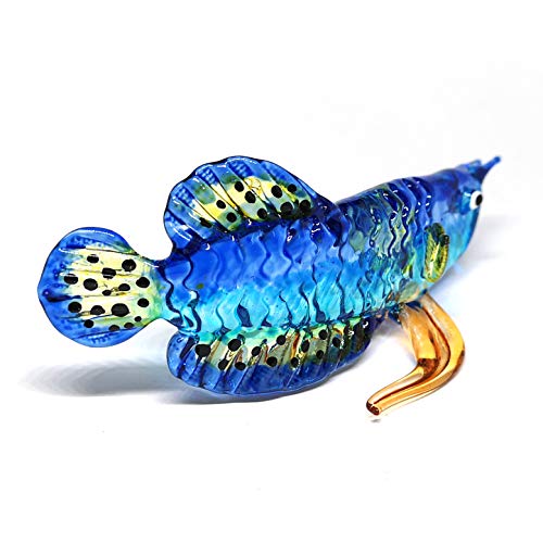 Tropical Glass Arowana Fish Figurine Blue Hand Blown Lampwork Collectible Miniature Aquarium Decor