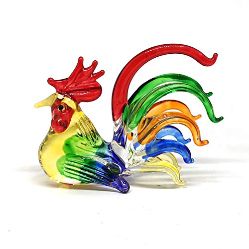 ZOOCRAFT Colorful Glass Rooster Chicken Animal Figurine Farm Miniature Hand Blown Art
