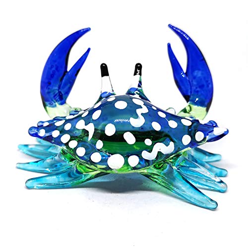 Glass Animals Crab Figurine Blue Hand Blown Painted Art Miniature Coastal Decor Style Spirit Animals
