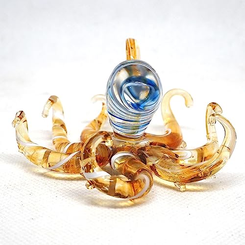 Sea Octopus Glass Figurine Ornament Decor Gift Miniature Hand Blown Brown Coastal Style Home Collectible