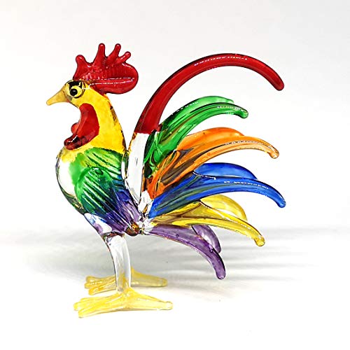 Glass Rooster Chicken Figurine Country Kitchen Decoration Style Miniature Hand Blown Collectible Figure