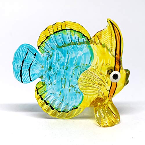 Coastal Collectible Blue Fish Glass Figurine Miniatures Hand Blown Art Statue