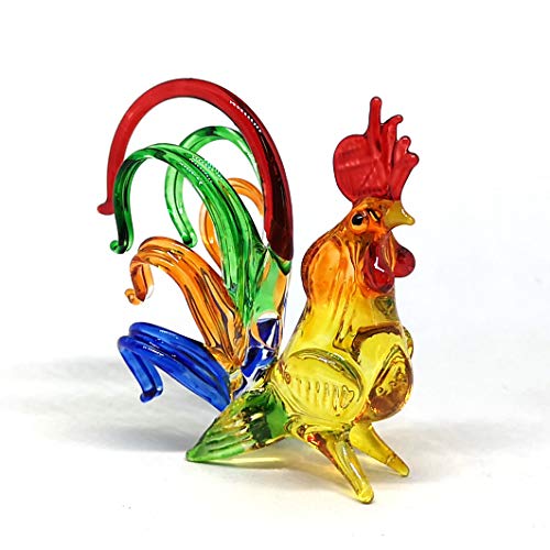 Chicken Figurines Collectibles Hand Blown Glass Rooster Set of 2