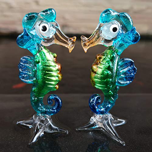 Collectible Coastal Blown Glass Figurine Seahorse Aquarium Home Decor Marine Life Spirit Animal Totem Set of 2
