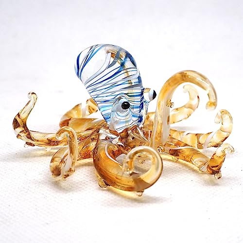 ZOOCRAFT Sea Octopus Glass Figurine Ornament Decor Gift Miniature Hand Blown Brown Coastal Style Home Collectible