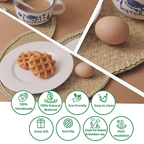 Woven Placemats for Dining Table - Green Placemats, Dining Table Set, Woven Placemats β Size 14.6 Inch β Heat Resistant, Non-Slip, Durable β Braided Placemats for Kitchen Table- Farmhouse Placemats Set of 6