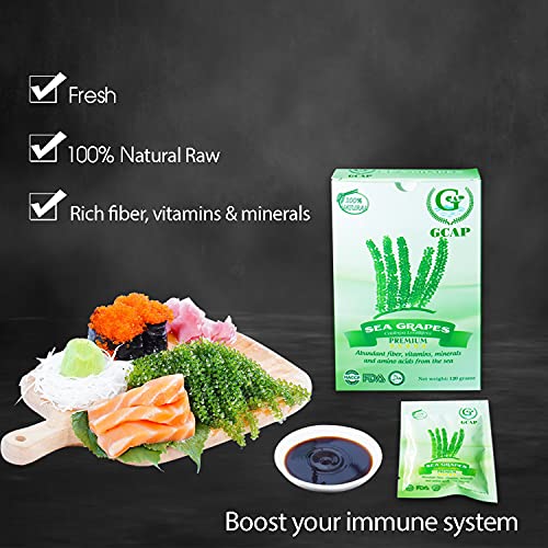 GCAP Sea Grapes – PREMIUM – Dehydrated seaweed, Umibudo, Green Caviar, Lato seaweed - A great superfood for your health, boosting immune system (4.23 OZ of 6 packs)