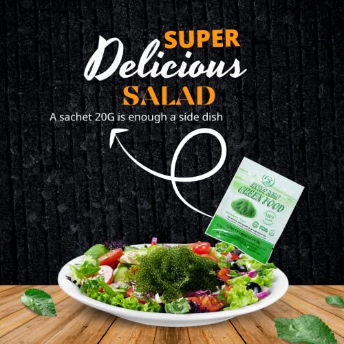 GREEN FOOD Sea Grapes - Dehydrated lato, Organic seaweed - Umibudo - Green caviar - Caulerpa lentillifera - Delicious Crunchy Healthy Freshness from the Ocean (3.53 OZ/100g of 5 packs), Whole
