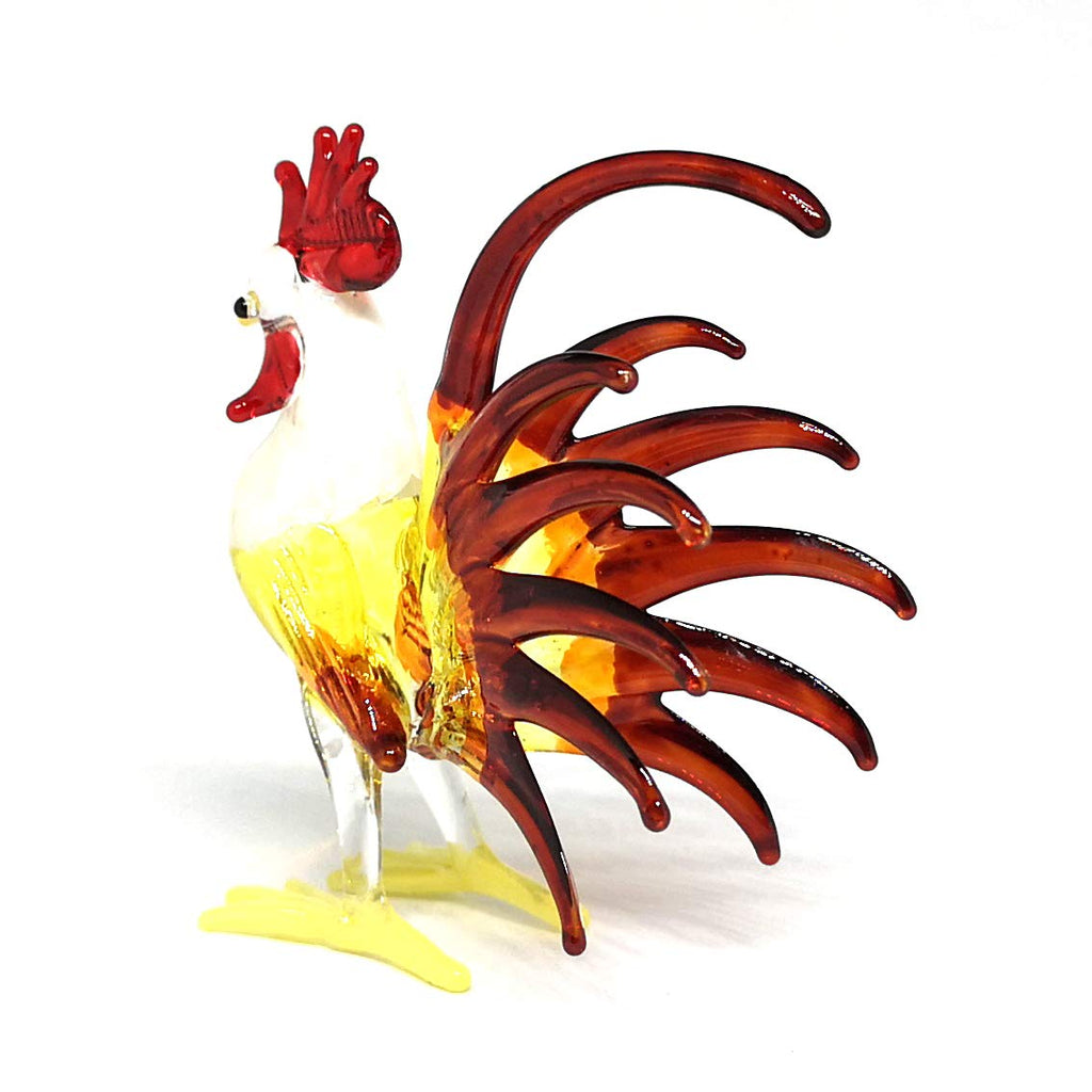 ZOOCRAFT Glass Rooster Chicken Figurine Brown Country Kitchen Decor Miniature Hand Blown Art