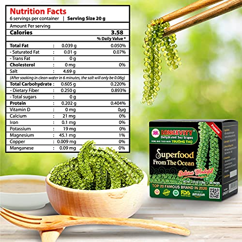 Sea Grapes - Umibudo Green Caviar - Dehydrated, Marinated in Saltwater by LONGEVITY | Enhance Health, Boosting Immune System, Valued Natural Gift From Sea (Original, 600g (21.2 oz))