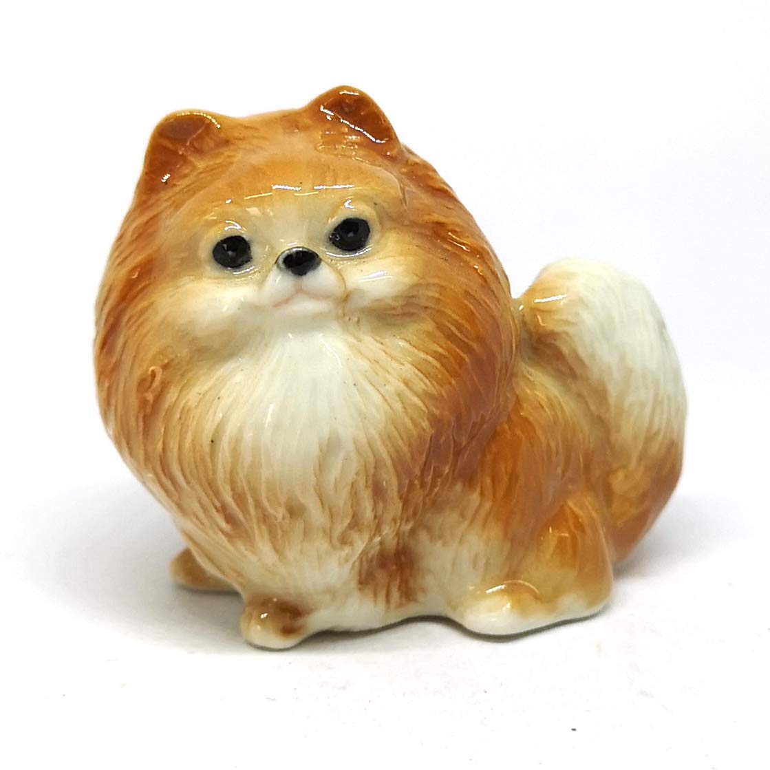 Ceramic Miniatures Figurine Pomeranian Dogs Statue Standing Brown Pets Lovers Collectible Set of 2