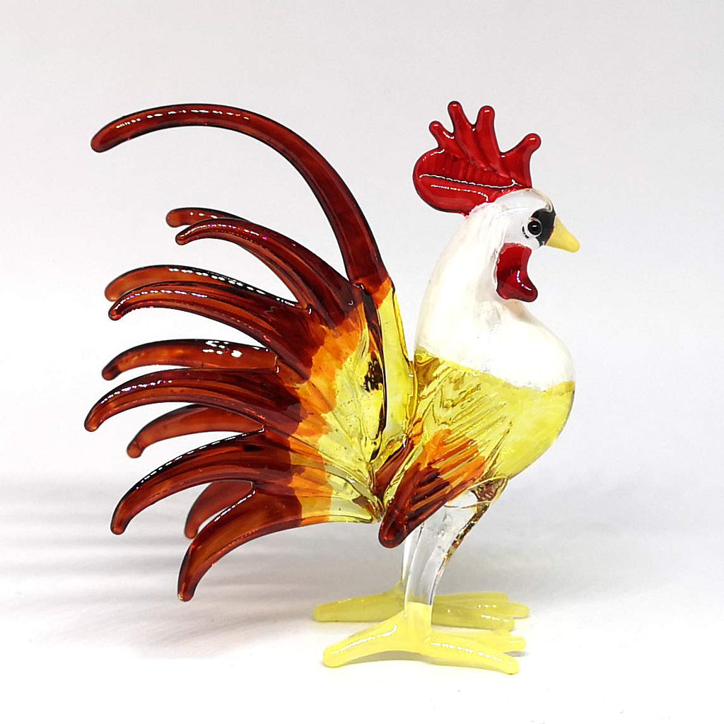 ZOOCRAFT Glass Rooster Chicken Figurine Brown Country Kitchen Decor Miniature Hand Blown Art