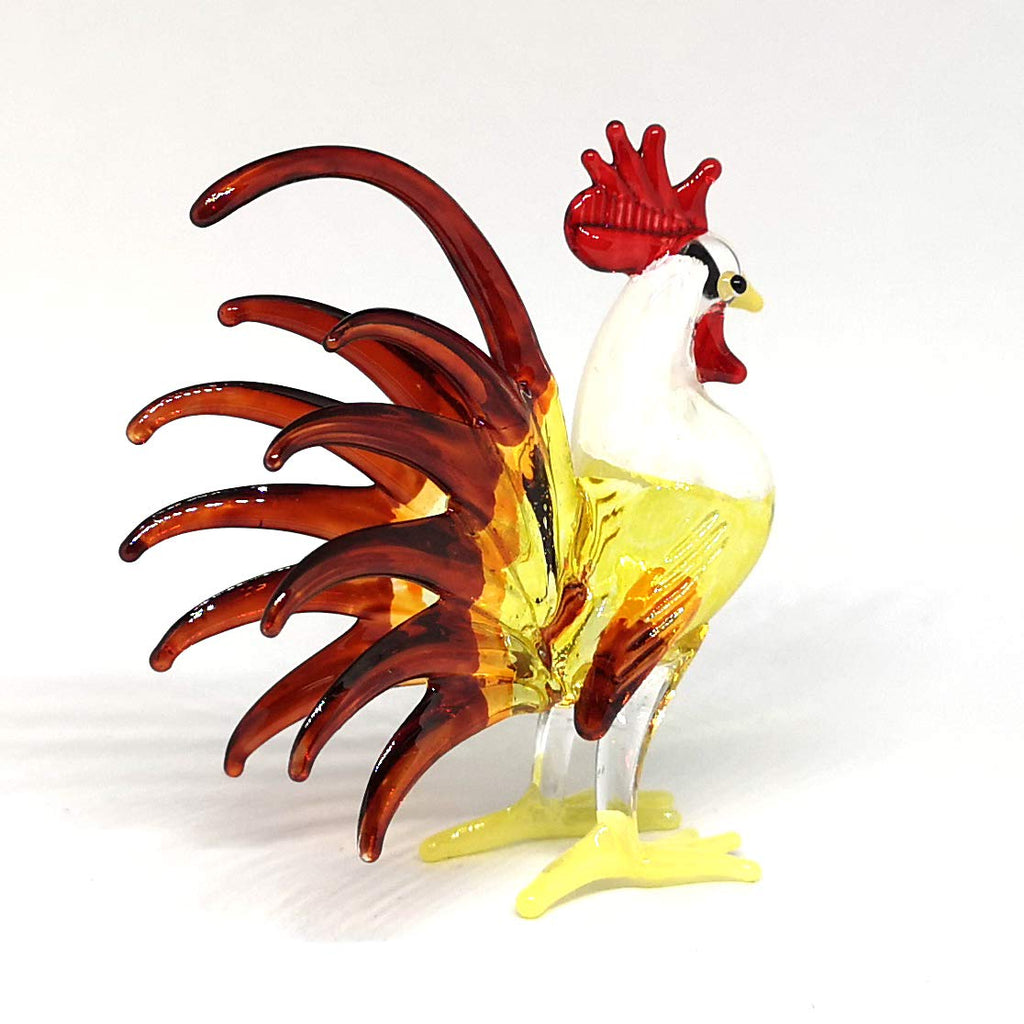 ZOOCRAFT Glass Rooster Chicken Figurine Brown Country Kitchen Decor Miniature Hand Blown Art