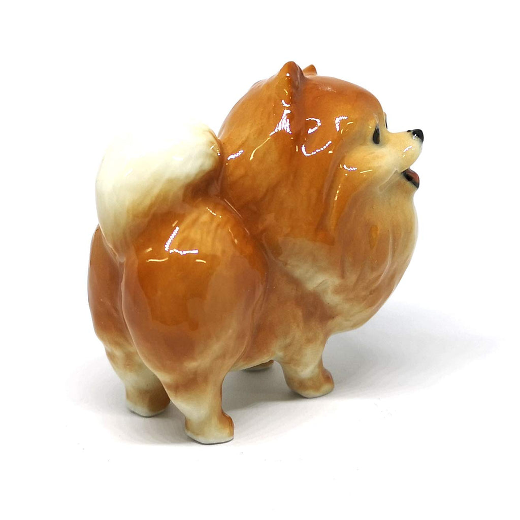 Ceramic Miniatures Figurine Pomeranian Dogs Statue Standing Brown Pets Lovers Collectible