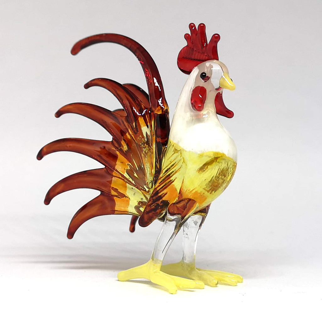 ZOOCRAFT Glass Rooster Chicken Figurine Brown Country Kitchen Decor Miniature Hand Blown Art