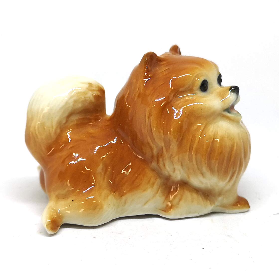 Ceramic Miniatures Figurine Pomeranian Dogs Statue Standing Brown Pets Lovers Collectible Set of 2